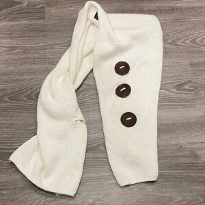Elegant Cream Knit Scarf with Brown Accents